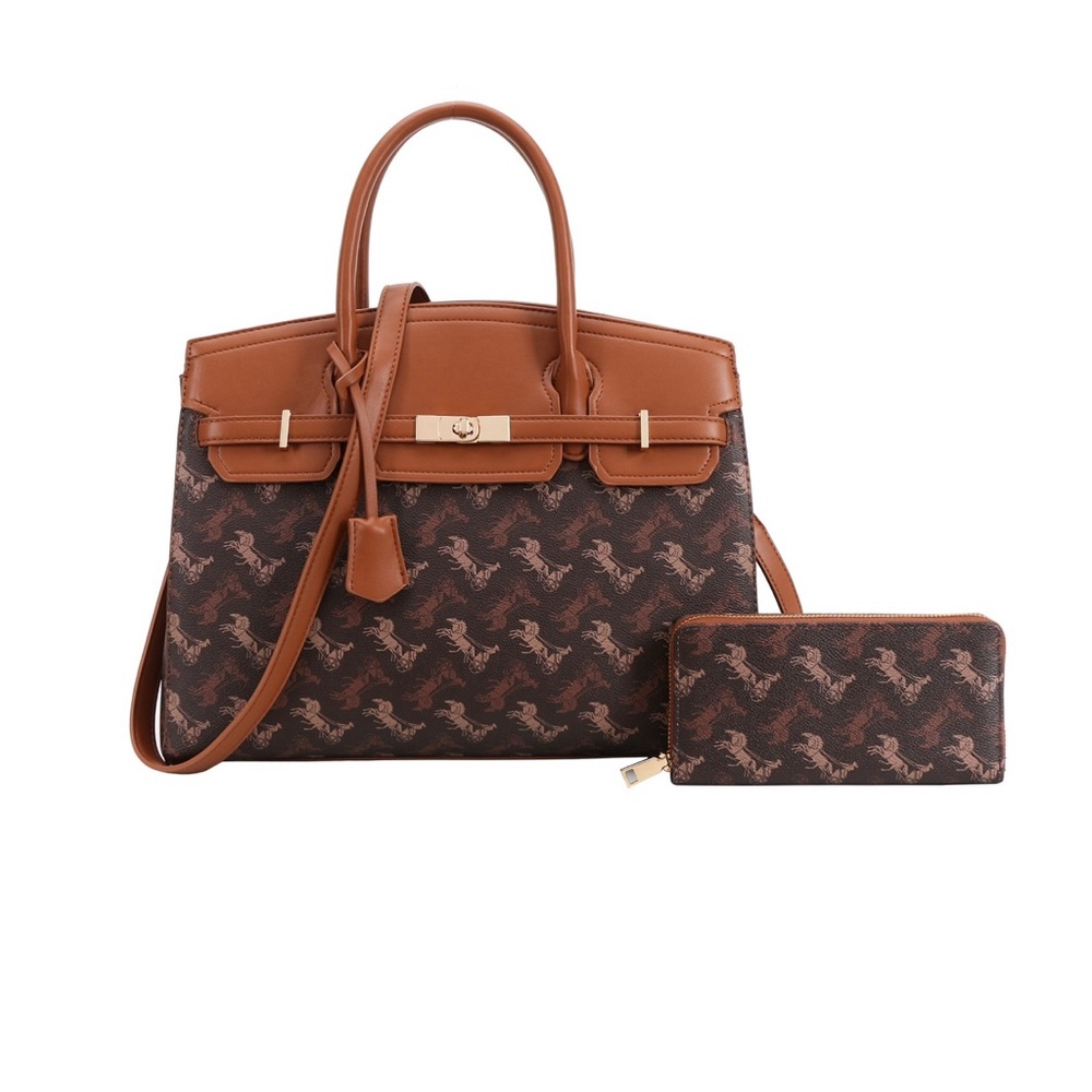 NEW Louie bag & matching wallet in Brown Horse print crossbody vegan handbag set